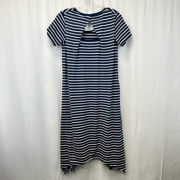 Cuddl Duds Womens Shift Dress Navy White Stripe Cutout Back Short Sleeve XS - Picture 3 of 10